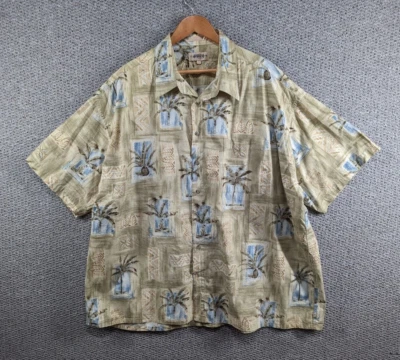 CAMPIA Men's Green Palm Trees Hawaiian Aloha Tropical Cotton Button Shirt - 3XL - Image 1 of 4