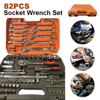 82Pcs Socket Set Wrench Drive Metric Flexiable Extension Bar Repair Tools - image 1 of 4