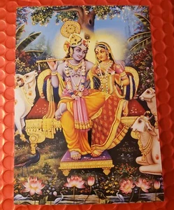 Postcard Gods and Goddesses Art Card "Radha and Krishna on Throne" Indra Sharma - Picture 1 of 2