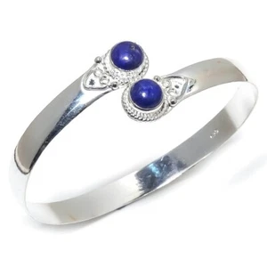 Lapis Lazuli Gemstone Handmade 925 Sterling Silver Cuff Bracelet Adjustable - Picture 1 of 1