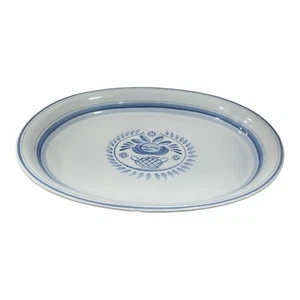 Arabia of Finland Blue Rose Oval Serving Platter Stripe 14.5" Hand Painted - Picture 1 of 9