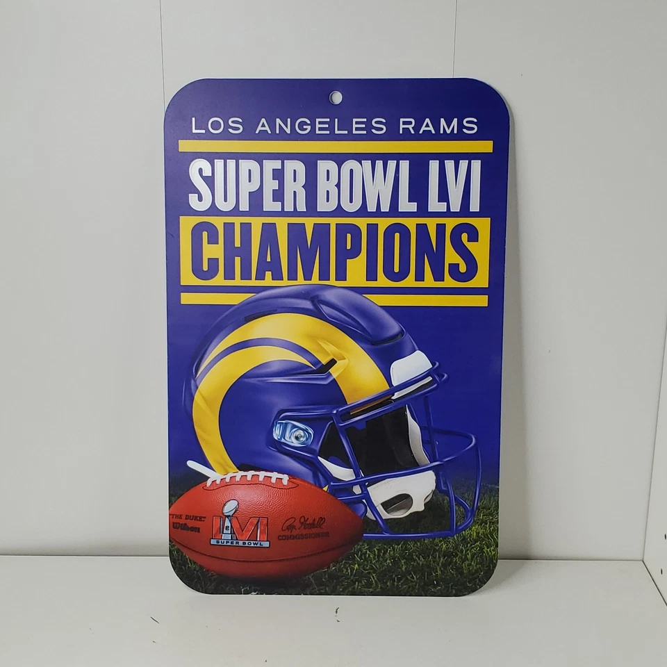 Letrero plástico de vestuario del Super Bowl LVI de Los Angeles Rams 11x17 campeones de la NFL Foto 1 de 4
