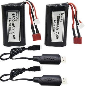 2 Pack 7.4V 1500Mah 15C Li-Ion Rechargeable Battery with T Plug Connector and Ch - Picture 1 of 12