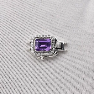 Clasp of Genuine AMETHYST/MOISSANITE/W14.5MM/L24.5MM/H9.50MM/2Sts/5.80Gr/$149.00 - Picture 1 of 6