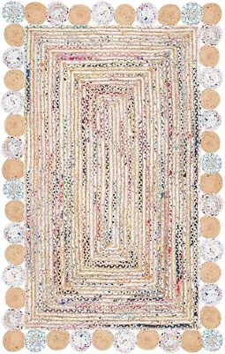 Rug Jute & Cotton Circle Square Rugs Hand Braided Area Rug Decorative Carpets - Image 1 of 4