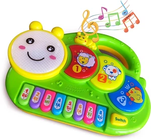 Baby Piano Drumtoy, Caterpillar Piano Keyboard Drum Light up Sound Musical Toy, - Picture 1 of 6