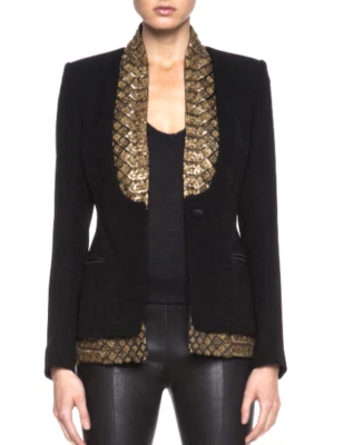 Chaqueta Blazer Top Altuzarra Saint Michel Negra Dorada Lentejuelas Cuentas US 2 4 / IT 40 Foto 1 de 4