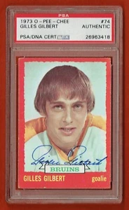 1973-74 O-Pee-Chee 74 Gilles Gilbert Signed Rookie Card OPC PSA RC Boston Bruins - Picture 1 of 2