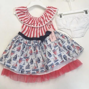 Little Lass Baby Girls 24 Months Nautical Sailboats Striped Summer Sun Dress Set - Picture 1 of 6