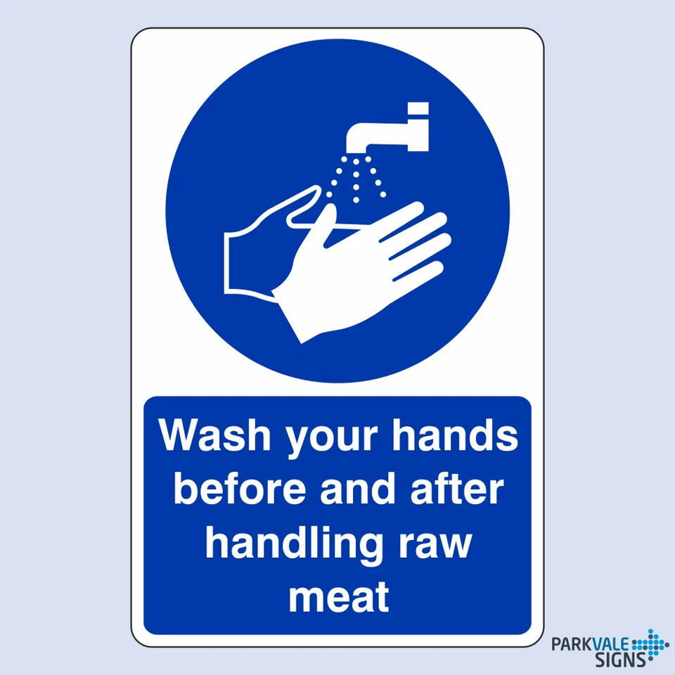 LASTING IMPRESSIONS (SIGNS) LIMITED Wash Hands Before and After Handling Raw Meat Catering Sign
