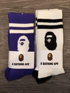 BAPE A Bathing Ape Head Embroidered Crew Socks - 2 pcs - Picture 1 of 2
