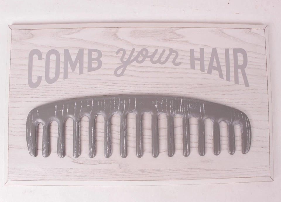 Placa de madeira Pottery Barn Kids Penteie seu cabelo, placa, cinza - Imagem 1 de 4