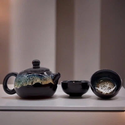 Herbal Black Glaze Teapot Set - Pot & Two Cups - Brand New & Boxed - Image 1 of 3