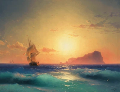 Sunset over Ischia | Ivan Aivazovsky | 1873 Russian Nautical Print - Image 1 of 4