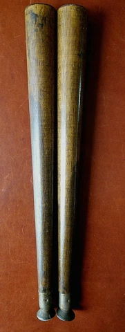 2 Mid Century Tapered Wood Chair Replacement Legs w Swivel Brass Capped Ends Cover