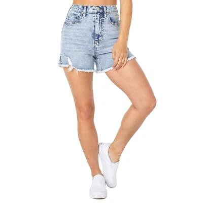 Celebrity Pink Juniors' and Women's Acid Wash Frayed Hem High Rise Short - Image 1 of 4