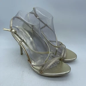 Wild Diva Women's Gold Strappy Rhinestone Stiletto Slingback Heels Shoes Size 10 - Picture 1 of 10