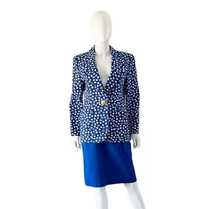 Givenchy Vintage 1980s Cotton Blazer and Skirt Suit Blue Medium - Picture 1 of 14