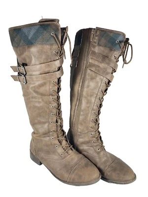 TORRID Medieval ￼style OUTLANDER ￼ LOGO PLAID KNEE-HIGH LACE-UP BOOT SIZE 9 - Image 1 of 4