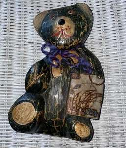 "Oso de peluche primitivo pintado a mano tallado arte popular vintage 9 1/4"" de alto 5"" de ancho" - Imagen 1 de 5