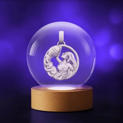 3D Kristallkugel Sternzeichen Wassermann - Bild 1 von 4