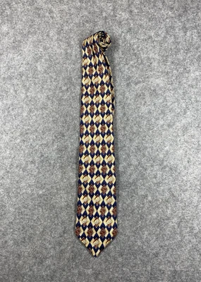 Corbata Ermenegildo Zegna Para Hombre Azul Marino Dorado Marrón Seda Hecha en Italia Patrón Diamante Foto 1 de 4