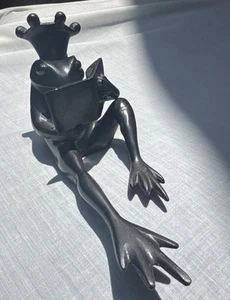 Vintage Restoration Hardware Bronze Frog King Prince Statue Single Bookend - Picture 1 of 6
