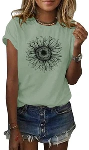 Women's T Shirts Short Sleeve Tees Sunflower Graphic Loose Summer Tops - Picture 1 of 5