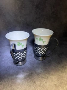 Vintage Gorham Lenox Porcelain W/ Shamrock and Silver Base Irish Coffee Mug Set - Picture 1 of 3
