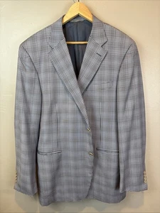 Canali Blazer Size 44 L Blue Plaid Check Made In Italy Wool Fodera Preppy - Picture 1 of 14