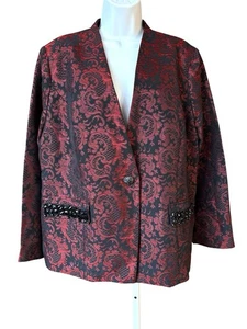 Giacca blazer manica lunga Chico's testurizzata rosso nero donna taglia 3/16/XL - Foto 1 di 7