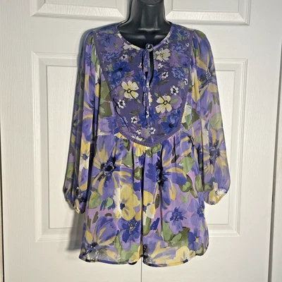 Camisa Mujer Higo Y Flor L Azul Floral Transparente Antropología Caprichosa Hada Foto 1 de 4