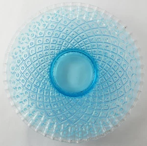 13 3/8" Fenton Opalescent Aqua Blue Ruffled Hobnail Footed Cake Platter Stand - Picture 1 of 4