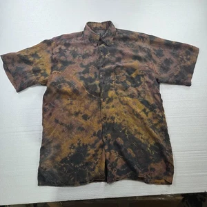 Camisa Robert Stock Para Hombre Grande Marrón Negra Tie Dye Abotonada Manga Corta Dañada - Imagen 1 de 18
