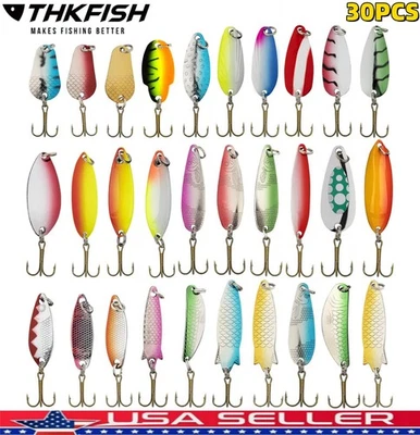 THKFISH 30PCS Fishing Lures Metal Spinner Baits Bass Tackle Crankbait Trout Metal Spoon