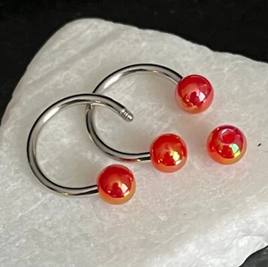 PAIR Aurora Borealis Coated Circular Barbell Horseshoes Lip Nipple Septum Rings - Picture 1 of 10