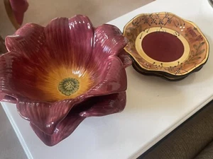 Lot Of 2 Flower Shaped Dessert Bowls & 2 Dessert Plates Vacher Ambiance Romance - Picture 1 of 6