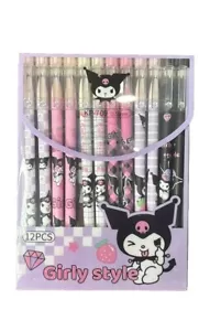 12pc Sanrio Needle Point Black Ink Pen Kawaii Kuromi BRAND NEW 0.5mm - Picture 1 of 7