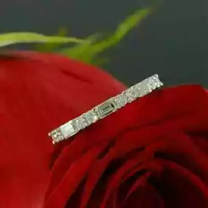 2Ct Lab Created Baguette Diamond Half Eternity Wedding Band 14KWhite Gold Fn - Picture 1 of 3