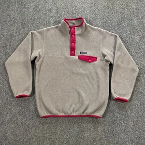 Patagonia Synchilla Snap-T Fleece Sweater Youth Girls Large 12 Light Gray Pink - Picture 1 of 20