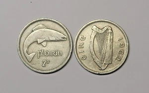IRELAND : TWO IRISH FLORIN 1961 & 1962. FREE SHIPPING - Picture 1 of 2