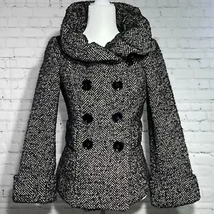 Zara Basic Taglia M Tweed Doppiopetto Pavone Collo Cappuccio Bottoni Grossi - Foto 1 di 8