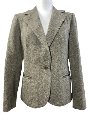 Harve Benard Womens Blazer Medium 8 Pure Wool Herringbone Tweed Single Button - Image 1 of 4