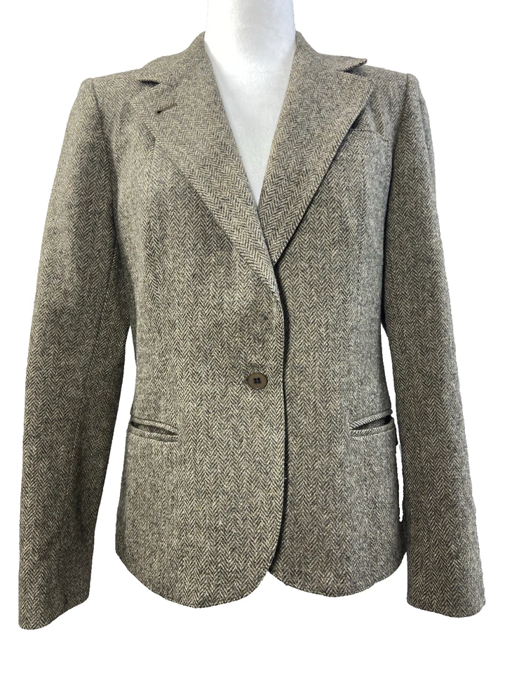 Blazer Harve Benard para mujer mediano 8 lana pura espiga tweed botón único Foto 1 de 4