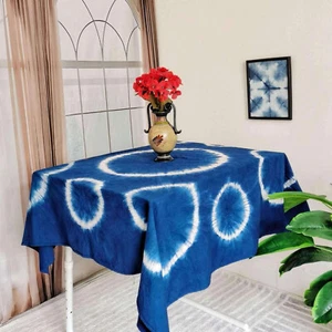 Batik Tischdecke, Shibori Tischdecke, Natur Indigo Baumwolle Quadrat 44" - Bild 1 von 7