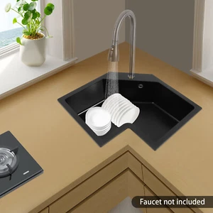 Fregadero de cocina de esquina de montaje empotrado bajo ras Fregadero de cocina irregular con colador - Imagen 1 de 15