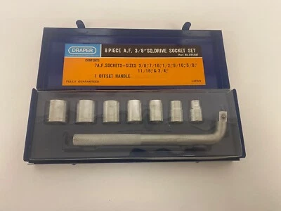 Vintage 3/8” Draper Socket Set D558AF 8pc AF Set Made In Japan Unused Tatty Tin - Image 1 of 4