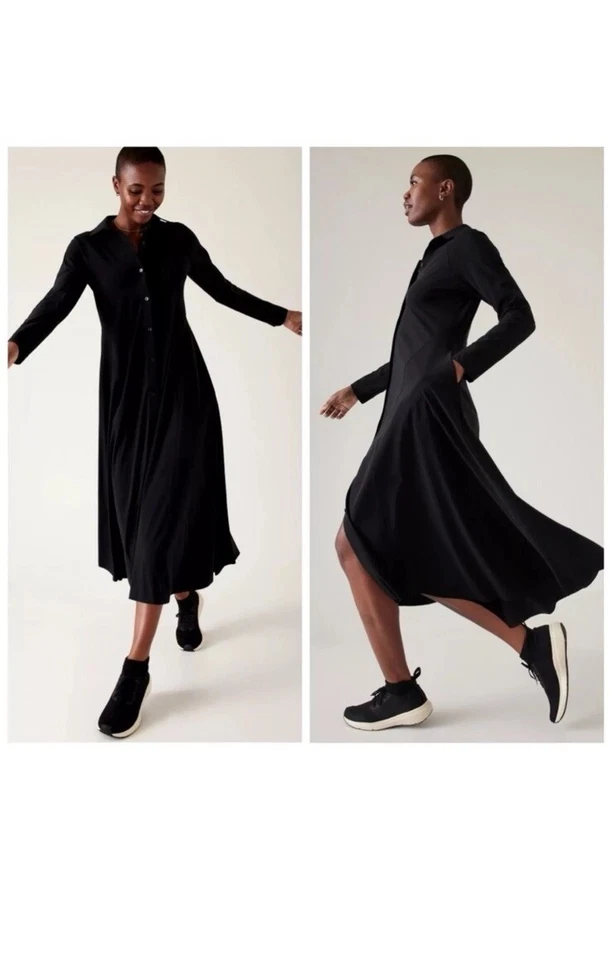 ATHLETA Cosmic Layer Dress | Black L Petite #534776
