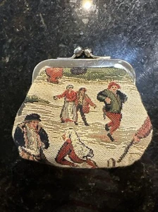 Vintage Tapestry Coin Purse European Village Scene Kiss Lock Clasp 50s 60s Style - Picture 1 of 6