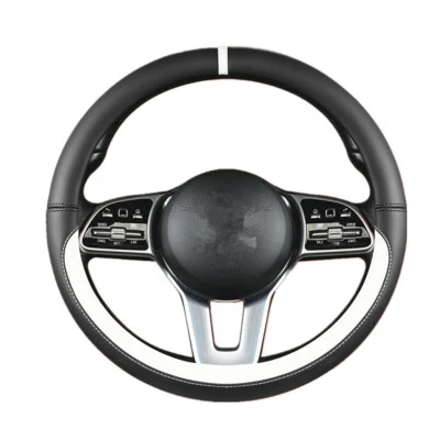 15" Car SUV Steering Wheel Cover Black/White PU Leather Car-styling Anti-catch - Image 1 of 4